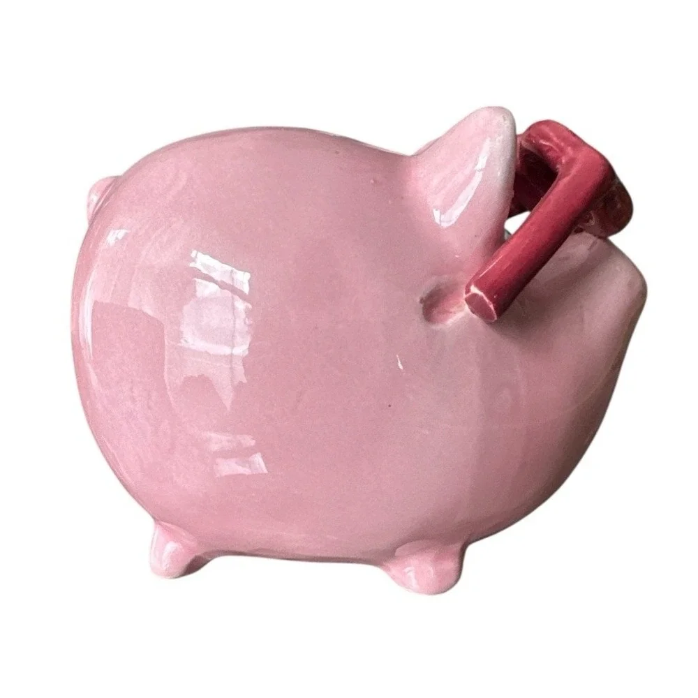 Ceramic Coin Bank With Plug Rubber  Pink Pig Wearing‎ Pink Glasses Collector